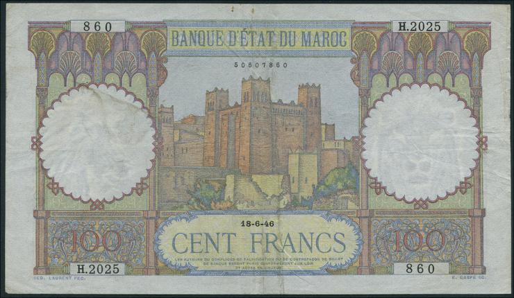 Marokko / Morocco P.20 100 Francs 1946 (3) 
