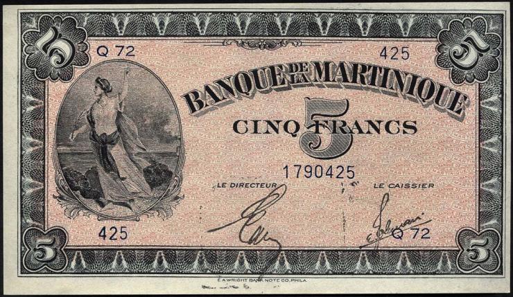 Martinique P.16b 5 Francs (1942) (1) 