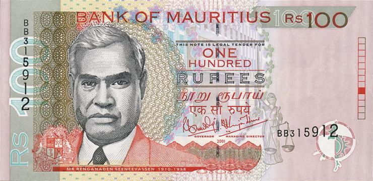 Mauritius P.51b 100 Rupien 2001 (1) 