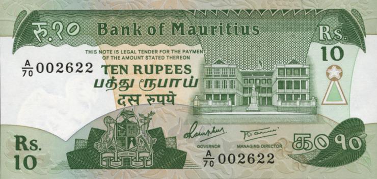 Mauritius P.35b 10 Rupien (1985) (1) 