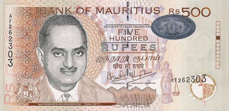 Mauritius P.53b 500 Rupien 2001 (1) 