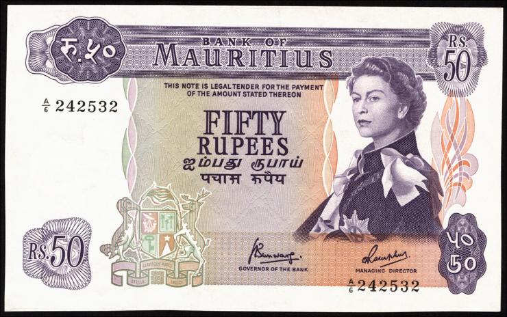 Mauritius P.33c 50 Rupien 1967 (1) 