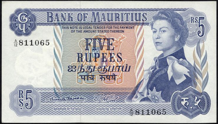 Mauritius P.30a 5 Rupien 1967 (1) 