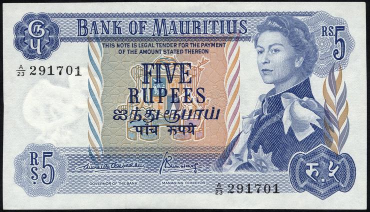Mauritius P.30b 5 Rupien 1967 (1) 