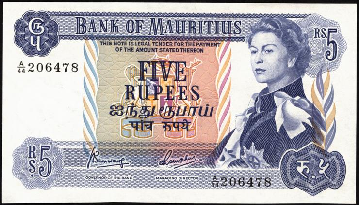 Mauritius P.30c 5 Rupien 1967 (1) 