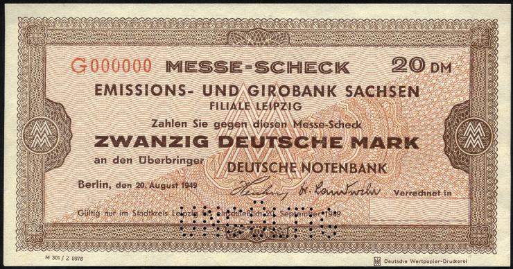 Leipziger Messe Scheck 20 DM 1949 Muster 1) 