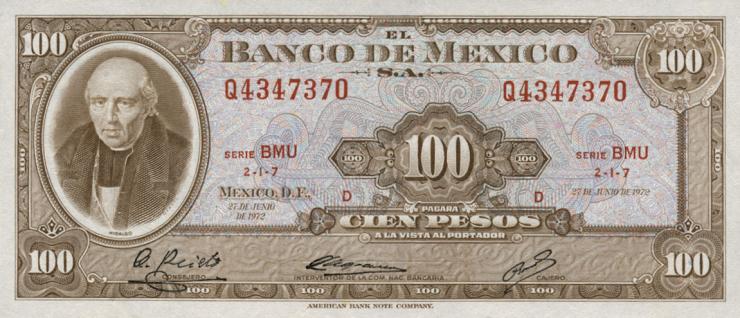 Mexiko / Mexico P.061g 100 Pesos 1972 (1) 