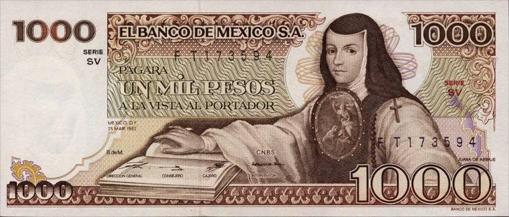 Mexiko / Mexico P.076d 1000 Pesos 1982 (1) 