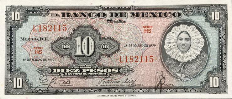 Mexiko / Mexico P.058f 10 Pesos 1959 (1) 