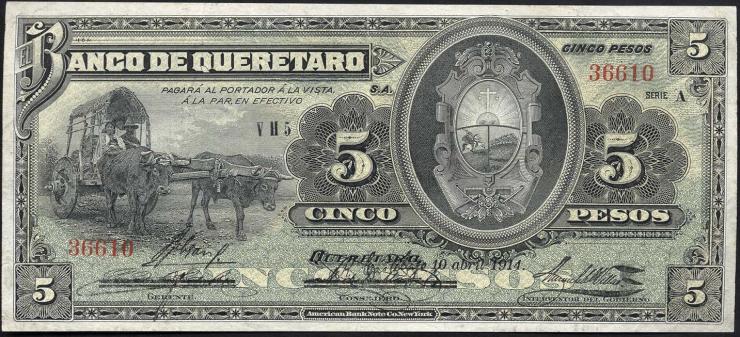 Mexiko / Mexico P.S390b 5 Pesos 1914 (2) 