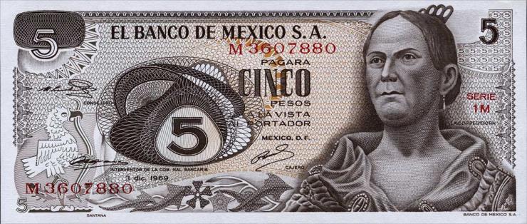 Mexiko / Mexico P.062a 5 Pesos 1969 (1) 