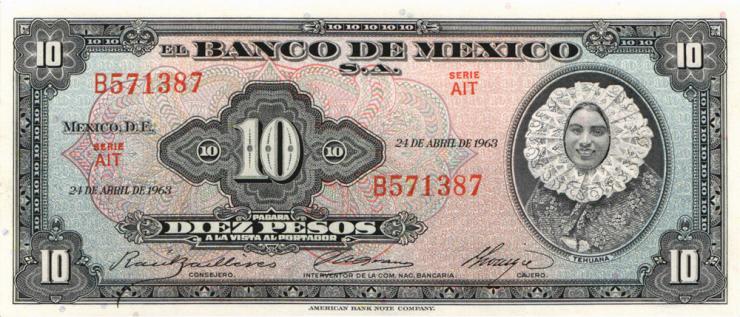 Mexiko / Mexico P.058j 10 Pesos 1963 (1) 