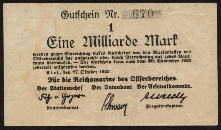 Mil-05x Reichsmarine Ostseebereich 1 Milliarde Mark 1923 (3+) 