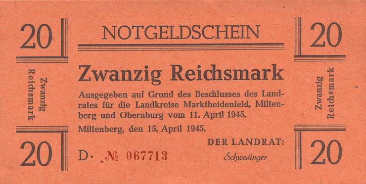 Miltenberg Notgeld 20 Reichsmark 1945 (1) 