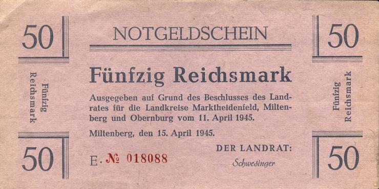 Miltenberg Notgeld 50 Reichsmark 1945 (3 