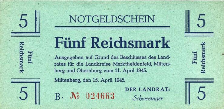 Miltenberg Notgeld 5 Reichsmark 1945 (1/1-) 