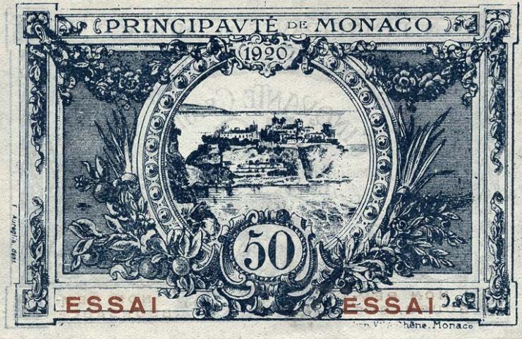 Monaco P.03s 50 Centimes 1920 Specimen / Essai (1) 