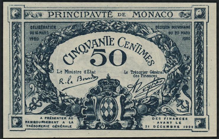 Monaco P.03b 50 Centimes 1920 (1) ohne Seriennummer 