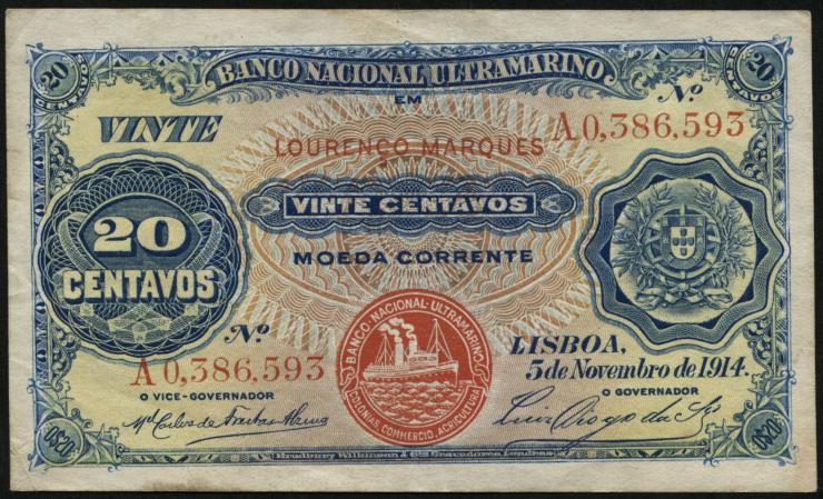 Mozambique P.060 20 Centavos 1914 (3+) 