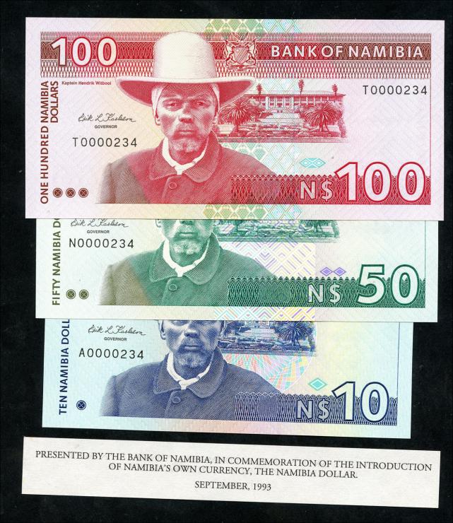 Namibia P.01-03 10 - 100 Dollars (1993) No. T 0000234 (1) 