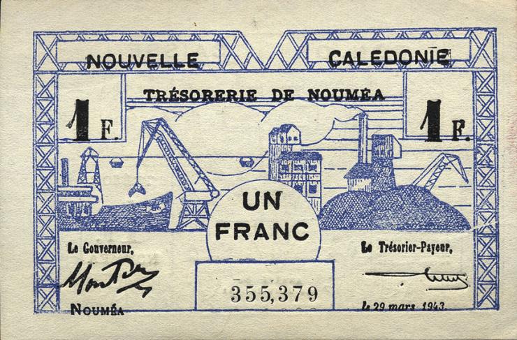 Neu Kaledonien / New Caledonia P.55 1 Franc 1943 (1) 