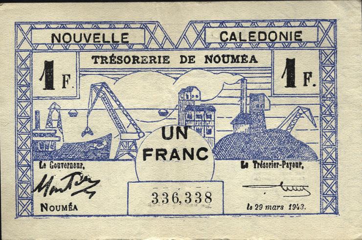 Neu Kaledonien / New Caledonia P.55 1 Franc 1943 (2) 