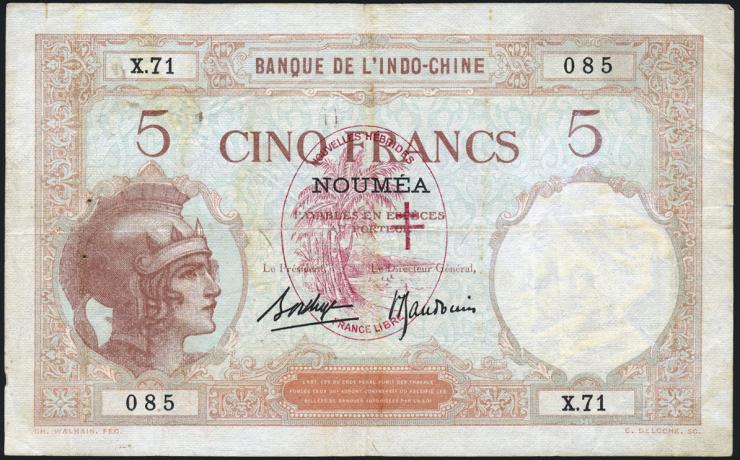 Neue Hebriden / New Hebrides P.04b 5 Francs (1941) (4) 