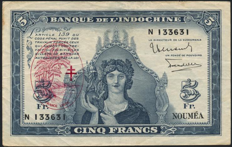 Neue Hebriden / New Hebrides P.05 5 Francs (1945) (3) 