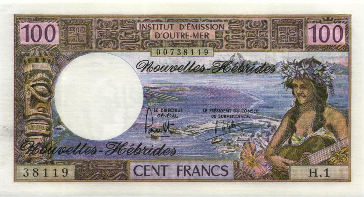 Neue Hebriden / New Hebrides  P.18c 100 Francs (1975) (1) 