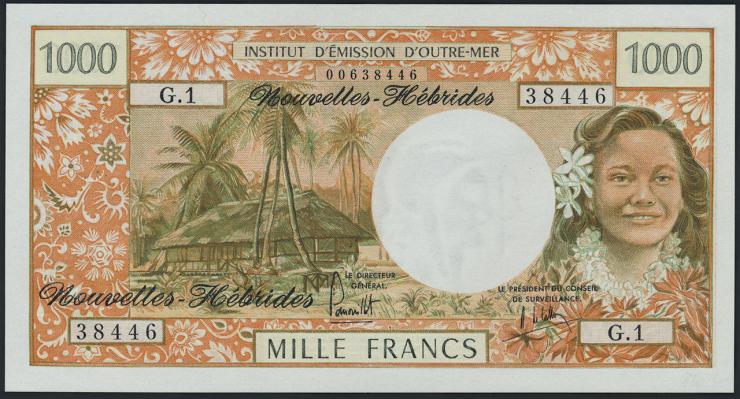 Neue Hebriden / New Hebrides  P.20a 1000 Francs (1970) (1) 