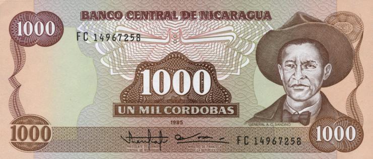 Nicaragua P.156b 1000 Cordobas 1985 General Sandino (1) 