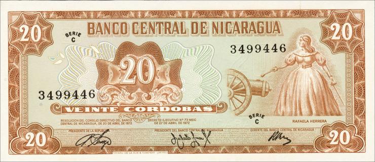 Nicaragua P.124 20 Cordobas 1972 (1) 