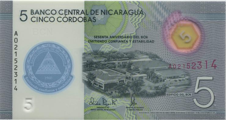 Nicaragua P.219 5 Cordobas 2019 (2020) Polymer (1) 