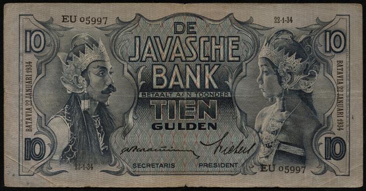 Ndl. Indien / Netherlands Indies P.079a 10 Gulden 1934 (3) 