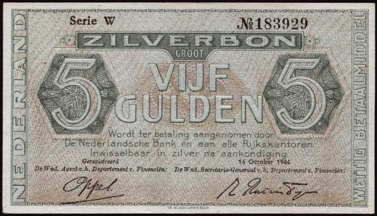 Niederlande / Netherlands P.063 5 Gulden 1944 (2+) 