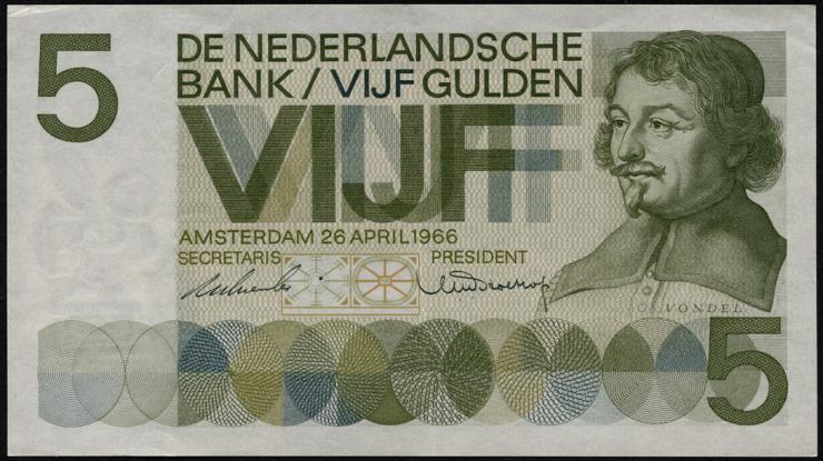 Niederlande / Netherlands P.090a 5 Gulden 1966 (2) 