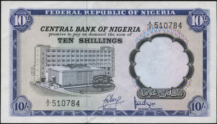 Nigeria P.11a 10 Shillings (1967) (3+) 