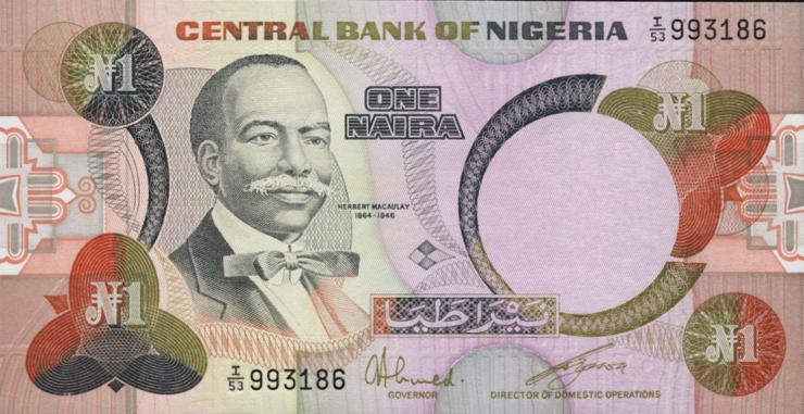 Nigeria P.23a 1 Naira (1984-) (1) 