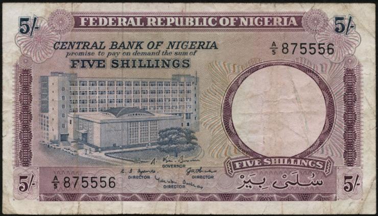 Nigeria P.06 5 Shillings (1967) (3-) 