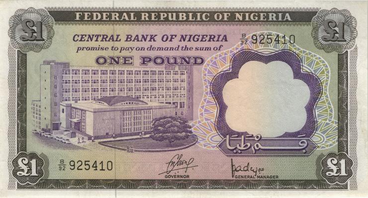 Nigeria P.12a 1 Pound (1968) (2) 