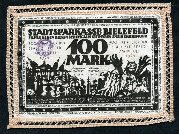 Bielefeld GP.21bd 100 Mark 1921 Leinen (1) Spitze, N0.4 