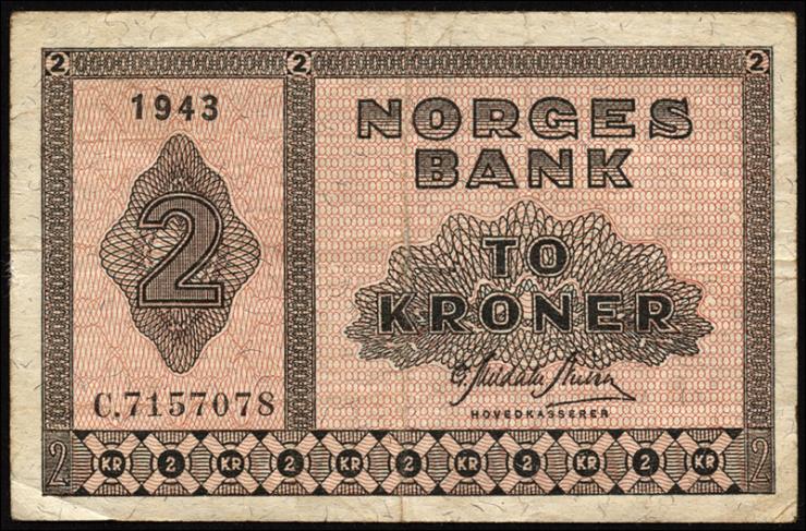 Norwegen / Norway P.16a 2 Kronen 1943 (3) 