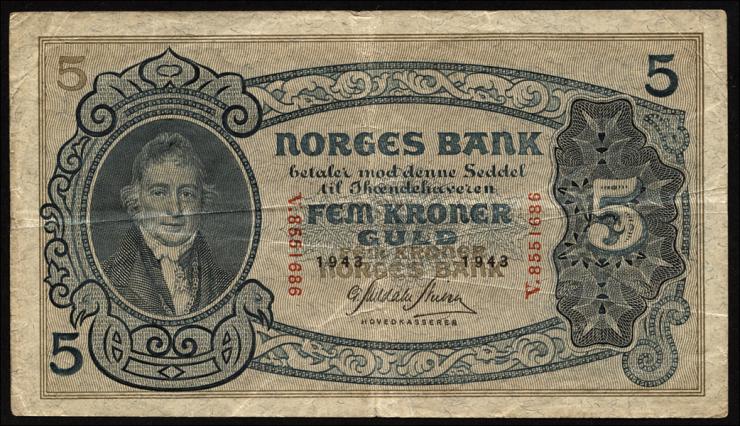 Norwegen / Norway P.07c 5 Kronen 1943 (3) 