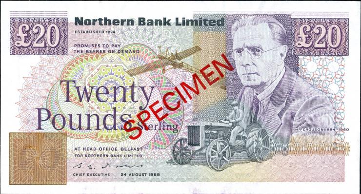 Nordirland / Northern Ireland P.195bs 20 Pounds 1990 (1) Specimen 