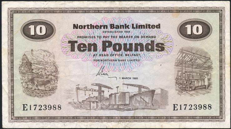 Nordirland / Northern Ireland P.189d 10 Pounds 1981 (3) 