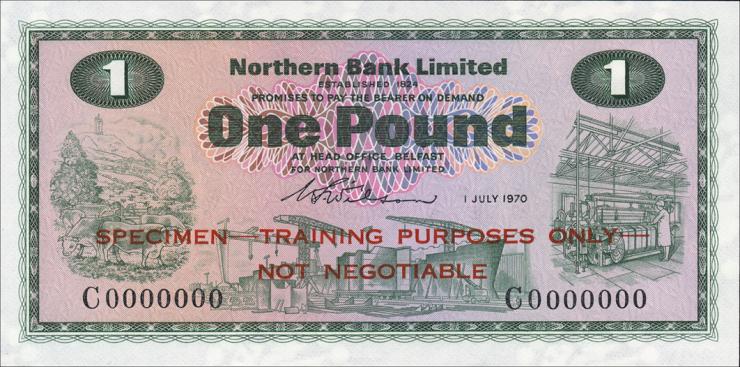 Nordirland / Northern Ireland P.187s 1 Pound 1970 Specimen (1) 