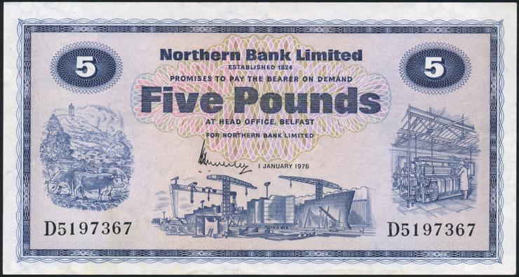 Nordirland / Northern Ireland P.188c 5 Pounds 1976 (3+) 