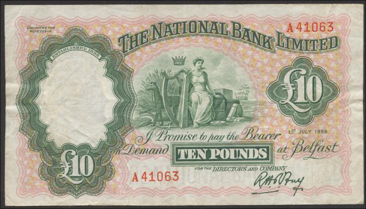Nordirland / Northern Ireland P.160b 10 Pounds 4.7.1959 (3) 