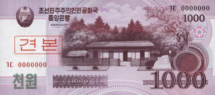 Nordkorea / North Korea P.64s 1000 Won 2008 Specimen (1) 
