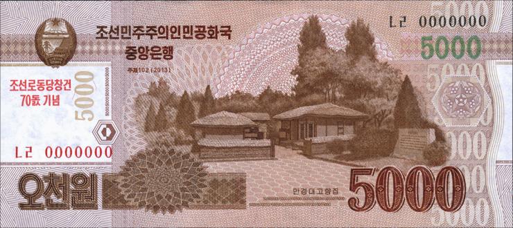Nordkorea / North Korea P.CS19 5000 Won 2013 Gedenkbanknote (1) 